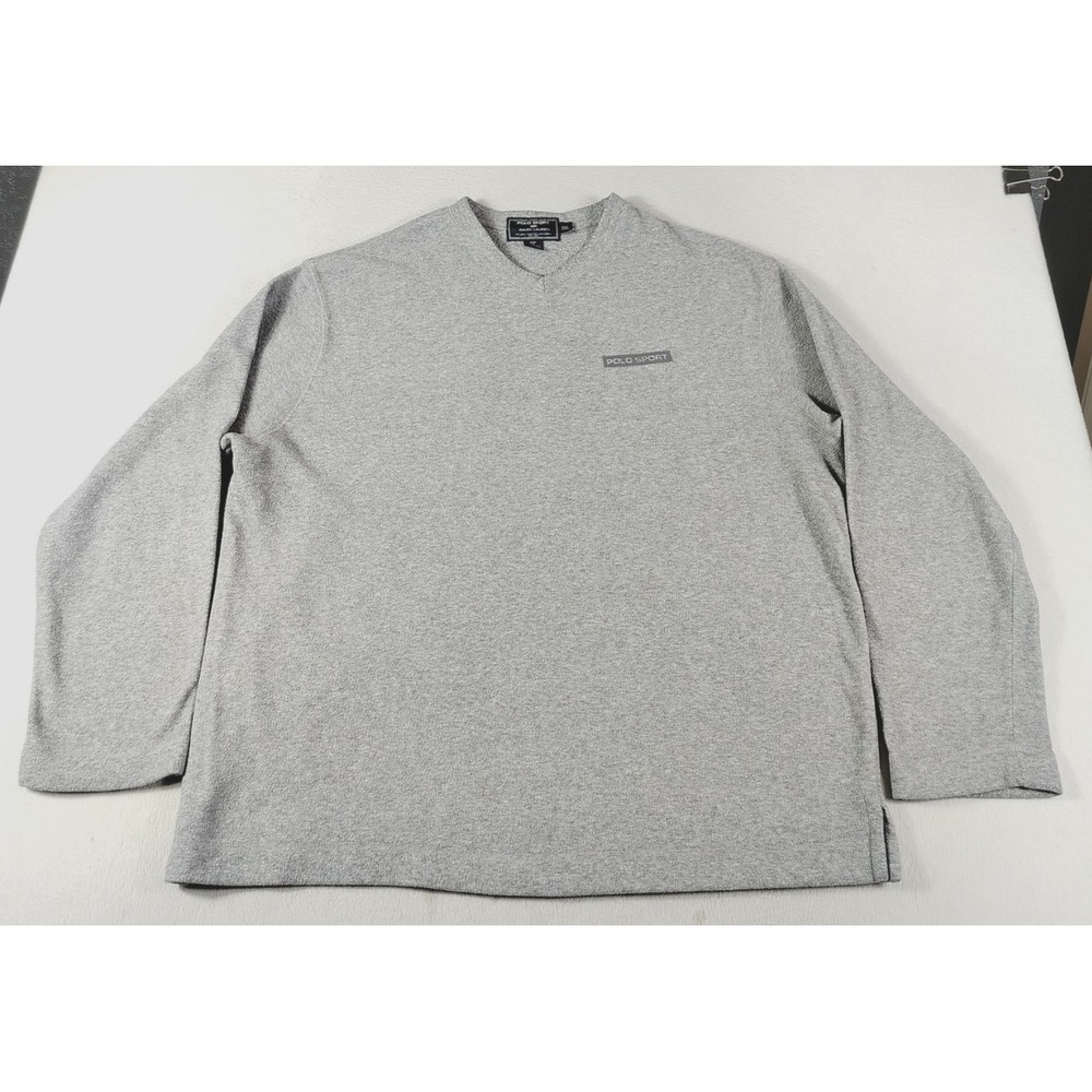 Vintage Polo Sport Ralph Lauren Sweatshirt Men 2XL Gray V Neck Knit Pullover 90s